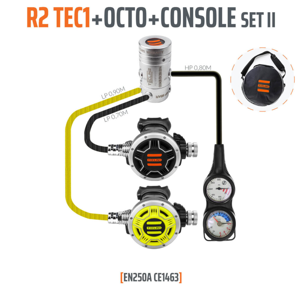 Tecline Atemregler R2 Tec 1 Set mit Finimeter und Tiefenmesser