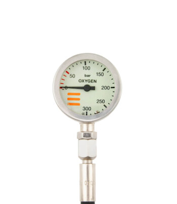 Finimeter, 52 mm, Nickel, für Sauerstoff, 230 bar, mit 15 cm HD-Schlauch