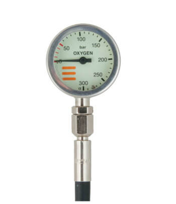 Finimeter, 52 mm, Nickel, für Sauerstoff, 230 bar, mit 20 cm HD-Schlauch (Standard)